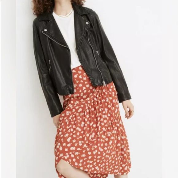 NWT Madewell Washed Leather Moto Jacket Size XXS Black$498 E0488